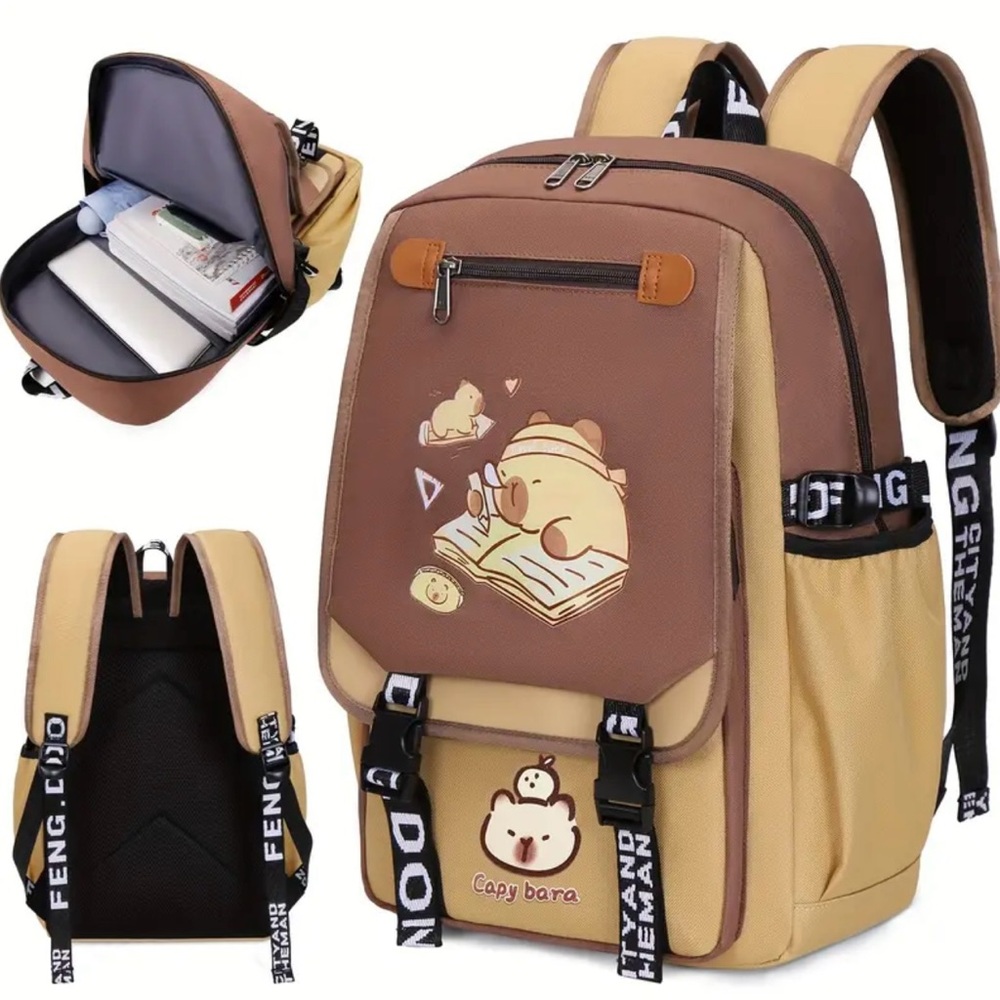Capybara Versatile Backpack Adjustable Strap Travel Computer Bag Unisex, Brown